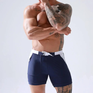 Men Swimwear Swimsuits Solid Basic Long Swim Boxer Trunks Surf Board Shorts Beach Sports Bathing Suit Boardshorts with Pockets