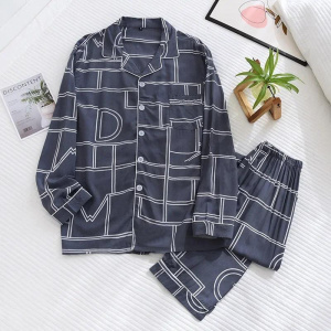 New men's pajamas long-sleeved trousers two-piece set 100% viscose thin homewear set cardigan large size sleep