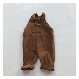 New Children Clothes Brown Retro Baby Boy and Girl Overalls Kids Sleeveless Jumpsuits for 2-6Y