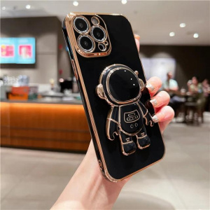 Cute Astronaut iPhone 15 & 16 Phone Case With Plating And In-built Holder