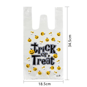 StoBag 100pcs Happy Halloween Plastic Tote Bags Gift Candy Cookies Package Handle Handmade Kids Party Favors Supplies