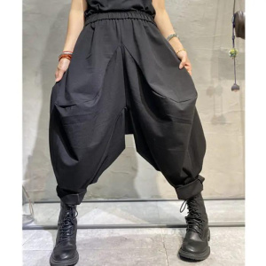 New Ladies Streetwear Trend Elastic High Waist Solid Color All-matched Casual Loose Wide Leg Haren Pants Hip-hop Style