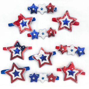 4th of July Bow Tie Star Style With Sequins as Grooming Supplies for the Holiday in 30/50 Pcs