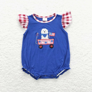 Newborn July 4th Romper Suspender Embroidery Flag Dog Jumpsuit Toddler Kid Children Matching Girl Boy Stars Overall One-piece