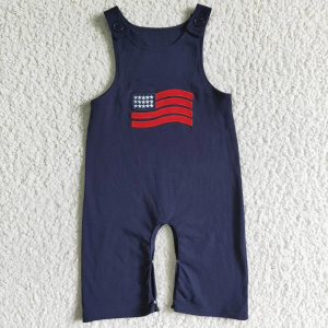 Newborn July 4th Romper Suspender Embroidery Flag Dog Jumpsuit Toddler Kid Children Matching Girl Boy Stars Overall One-piece - Dark Blue - 0-3M