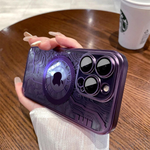 Luxury Circuit Silicon Case For iPhone 15 & 16 With Magsafe And Lens Protector
