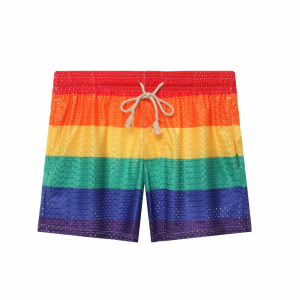 Men's Beach Short Pants Rainbow Mesh Trunks Sexy Beachwear Casual Boxers Shorts Bottoms Pocket Quick-dry Drawstring