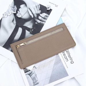Custom Initials Slim Woman Card Holder Genuine Leather Lettering Long Card Wallet Luxury Designer Zip Casual Business Coin Purse