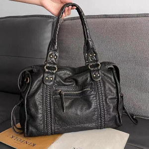 Annmouler Large Capacity Women Handbag Pu Leather Tote Bag Vintage Washed Leather Shoulder Bag Quality Bag for Women