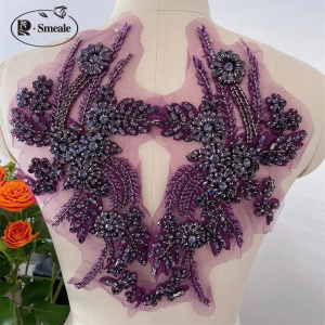 1Pair New Color Hand-sewn Glass Drill Mirror Flowers Sparkling Rhinestone Coats Waistbands Shoulders Wedding Dress DIY Patch