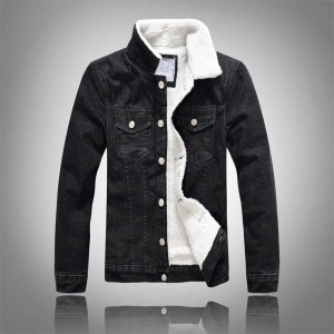 Men Solid Casual Jacket New Bomber Denim Jacket Fashion Jean Biker Coat Woolen Lined Leisure Coat Plus Size