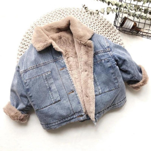 Thicken Baby Boys Denim Jacket Plus Cashmere Warm Children Outerwear Fashion Coat 2 3 4 5 6 7 8 Years Kids Clothes