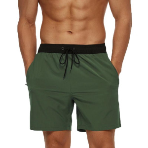 Datifer Mens Shorts Solid Color Polyester Gym Zipper Pocket Quick Dry Shorts Para Hombre Surfing Beach Swimwear