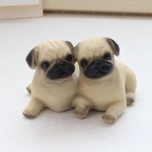 Imitation Dog Pug Resin Statue,Two Cute Pugs Ornaments,Home Decor,Office Desktop,Gardening Decoration,Children's Birthday Gift