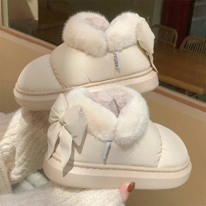 New Women Cute Warm Ankle Boots Ladies Outdoor Non-slip Thick Sole Snow Boot Furry Bow Cotton Shoe Waterproof Plush Boots