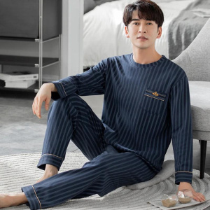 Men's Pajamas Long-Sleeved Trousers Simple Homewear Thin Cotton Boys Large Size Casual Comfortable Homewear Su