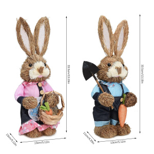 2Pcs Straw Easter Rabbits Decoration Foam Easter Bunny Ornament Statue Easter Party Crafts Photo Props Gift 25/35cm