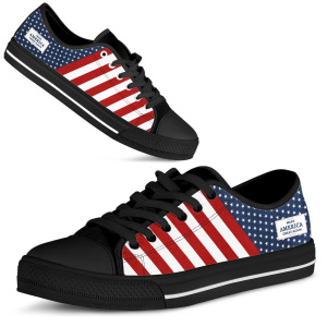 American Flag MAGA Fourth Of July Women Summer Canvas Vulcanized Shoes Casual Flats Plus Size 45/46