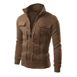 Fashionable Men Outerwear Men's Solid Color Stand Collar Jacket with Buttons Zipper Closure for Men