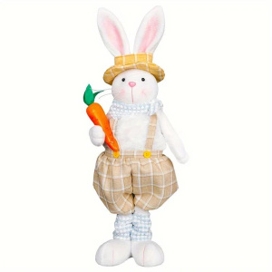 Lovely Easter Standing Rabbit Toy Plush Doll Ornament Decorative Home Decor Strap Pants/Dress Animal for Boys Girls