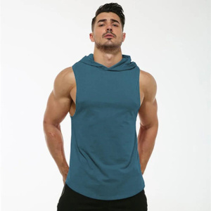 Gym Solid Color 100% Cotton Tank Top Mens Fitness Sport Sleeveless Hoodie Bodybuilding Workout Tank Tops Sporting T-shirts