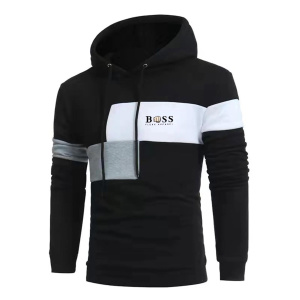 New men's fashion patchwork pullover cross-border plush men's casual sports printed hoodie