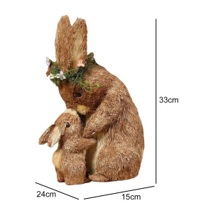 Easter Straw Woven Rabbit Decor Mother and Son Bunny Figurine Easter Decorations  Art Crafts for Home Garden Outdoor Ornaments