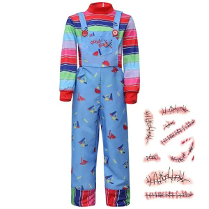 Halloween Chucky Costume Child Bib Pants Play Includes Jumpsuit Scary Halloween Horror Cosplay Giveaway Scar Stickers