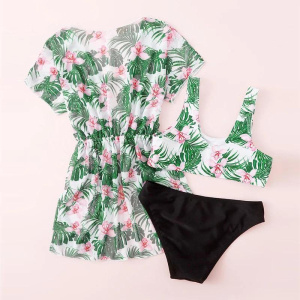 Baby Girls Swimsuits 3Pcs Kids Print Vest Tops+Shorts With Tulle Cardigans Sets Children Beachwear Kids Floral Swimwear