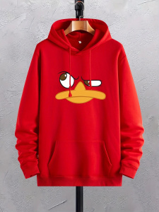 Cartoon Duck Print Hoodies For Men, Graphic Hoodie With Kangaroo Pocket, Comfy Loose Trendy Drawstring Hooded Pullover