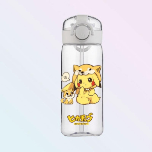 400ML Cartoon Pokemon Pikachu Sports Water Bottle Outdoor Large Capacity Leak-proof Cup Motivational Portable Plastic Cup Straw