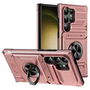 Phone Case For Samsung Galaxy S24 & S25 Shockproof With Card Holder In-built Magnetic Rotated Ring For Support