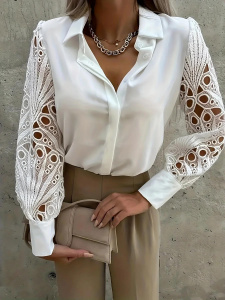 Women Solid Chiffon Blouse Casual Long Sleeve V Neck Loose Shirt Office Lady Tunics Oversized Tops