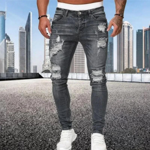 New Retro Ripped Pencil Small Foot Skinny Jeans for Men Motorcycle Streetwear Stretch Straight Casual Slim Jeans Male