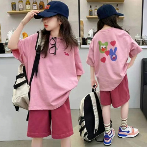 Children Girls Clothes Set Teenage Cartoon Printed Short Sleeve T-shirts and Shorts 2 Pieces Suit Kid Top Bottom Outfits