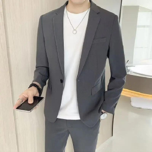 Men's Suit Jackets Slim Fit Business Dress Male Blazer Gray Thin Menswear Elegant Coat Korean Style Clothes Fashion