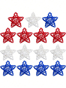 15pieces of July 4 star wicker ball ornament, Red White Blue Star Wicker Ball DIY vase bowl fill decoration table