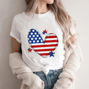 Heart Matching Family July 4th T-shirts for Adults and Kids with Short Sleeves