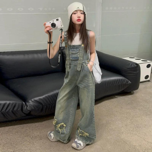 Jeans Set for Girls Children's Clothing Children's Retro Denim Overalls Small Vest Two-piece Set