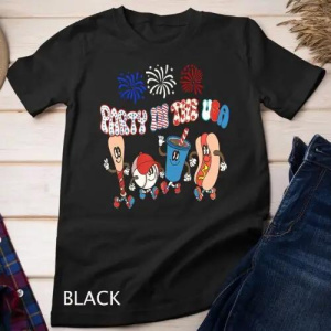 Retro Style T-Shirt Unisex for 4th Of July USA Party with Baseball Hot Dog