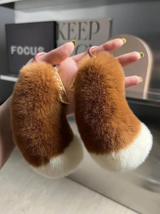 Real Natural Rabbit Fur Tail Keychain Pendant Cute Tiger Tail Car Keychains Bag Accessories Charm Ornament Plush Jewelry Gifts