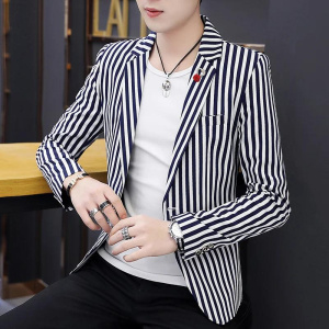 Men's Slim Fit Striped Casual Suit Jacket Korean Fashion Four Seasons New Boutique Handsome Small Suit
