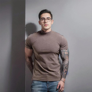 Men Short Sleeve Cotton t-Shirts Half High Collar t Shirt Man Sport Running Tee Shirts Slim Casual Gym Tops Man Clothes