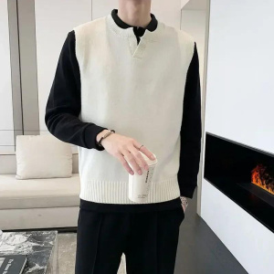 Knitted Sweaters for Men Waistcoat Sleeveless Vest Man Clothes White V Neck Smooth Korean Fashion A Best Selling Products