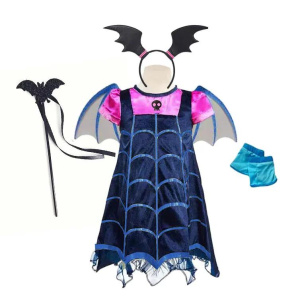 Vampire Girl Costume with Wings Bat Role Playing Halloween Dress up Toddler Junior Cartoon Vamprina Cosplay Carnival Clothing
