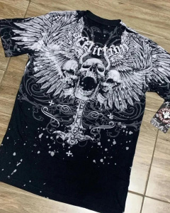 Affliction Casual and versatile double-sided oversized printed pattern top American retro round neck cotton personalized T-shirt