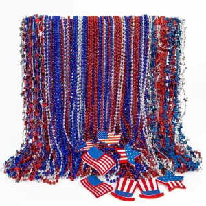 4th of July Necklace, Patriotic Independence Day Red Blue White Necklace American Cap Flag Pendant, Memorial Day Accessories