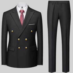 Fashion new men's casual boutique double breasted suit pants men's business suit set