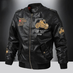 Men's Motorcycle Jacket PU Leather Jackets Embroidered American Baseball Collar Pilot Casual PU Leather Jackets
