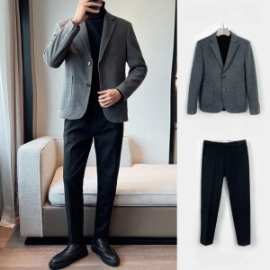 Double Breasted Youth 2 Piece Outfit Set Male Korean Clothes Ceremony Luxury Pants Full Men's Suits and Blazers